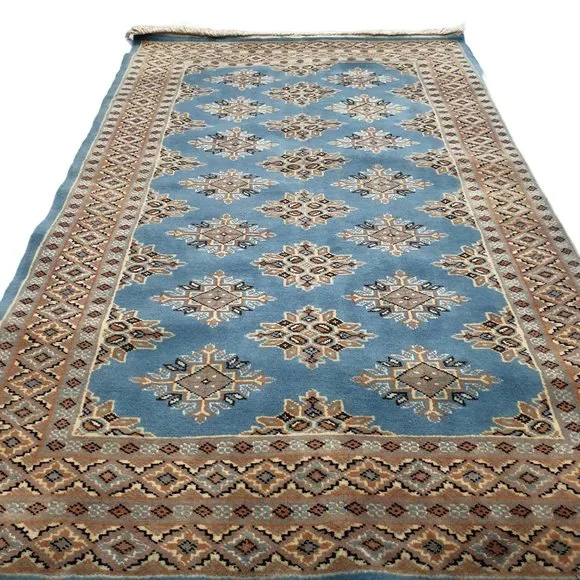 New Handmade 5x3 Pak Blue Brown Wool Cotton Jaldar Bedroom Floor Area Rug Carpet